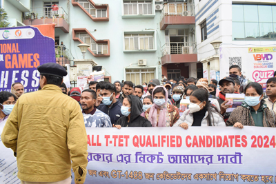 TET aspirants organised a protest rally at Agartala on December 29 demanding their jobs.